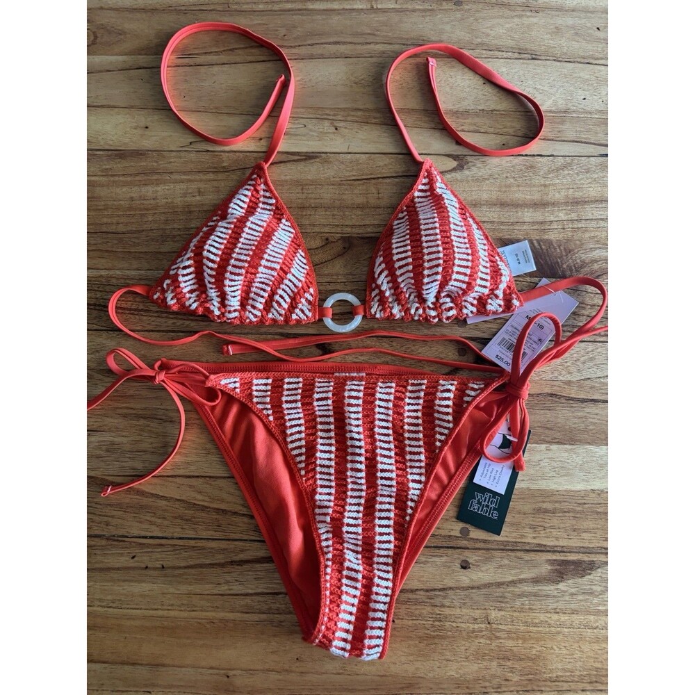 Women’s Striped Crochet Red And White Bikini Size Medium Wild Fable